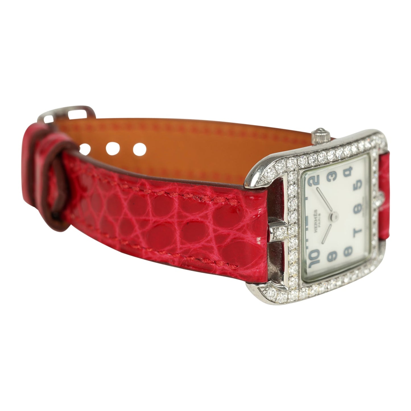 Hermes Cape Cod Watch Large Braise Shiny Alligator Steel Hardware & Diamonds