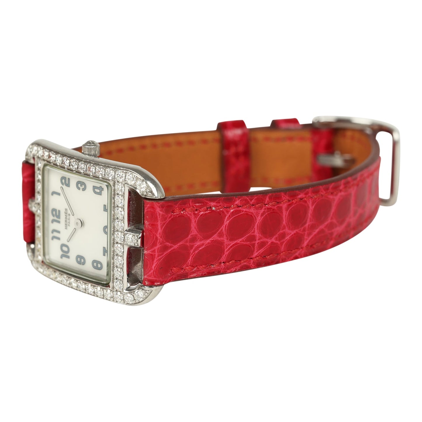 Hermes Cape Cod Watch Large Braise Shiny Alligator Steel Hardware & Diamonds