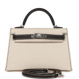 Hermes Special Order (HSS) Kelly 20 Sellier Craie and Black Epsom Palladium Hardware