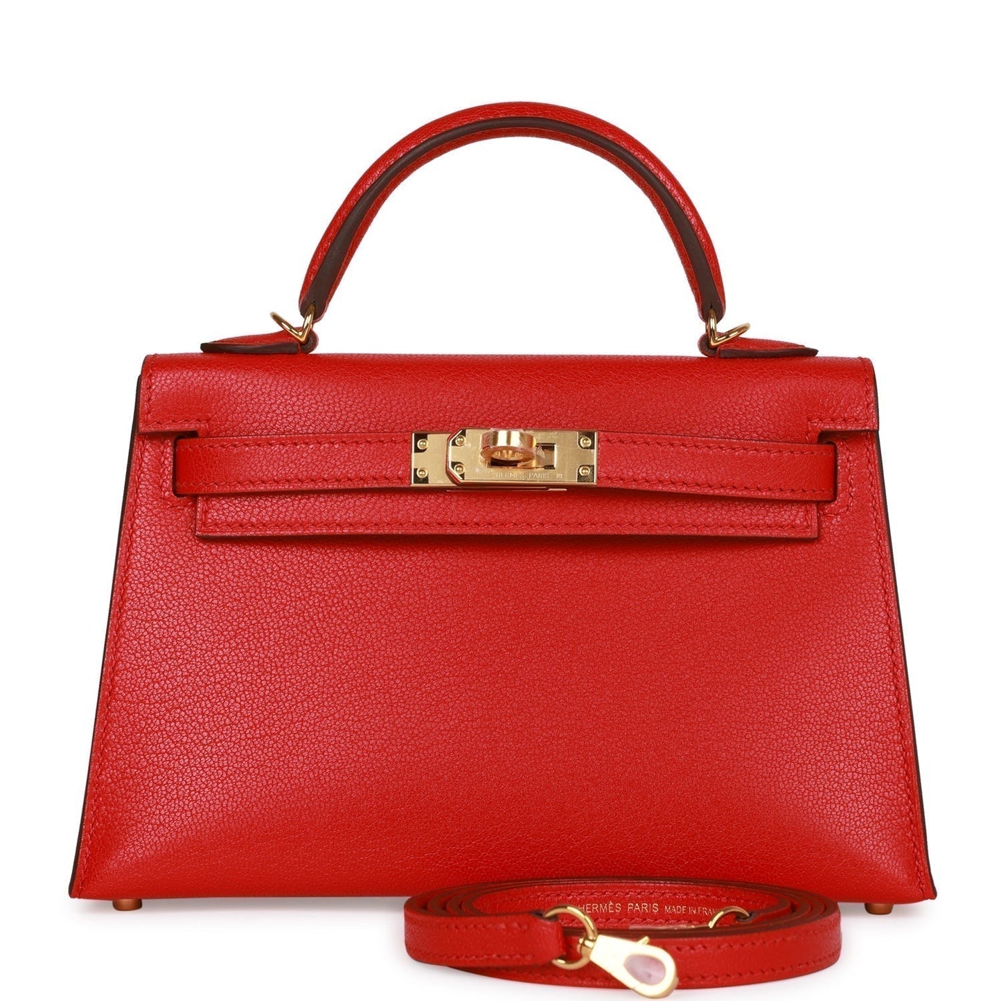 Hermes Kelly 20 Sellier Rouge de Coeur Chevre Gold Hardware