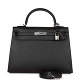 Hermes Kelly 32 Sellier Black Epsom Palladium Hardware