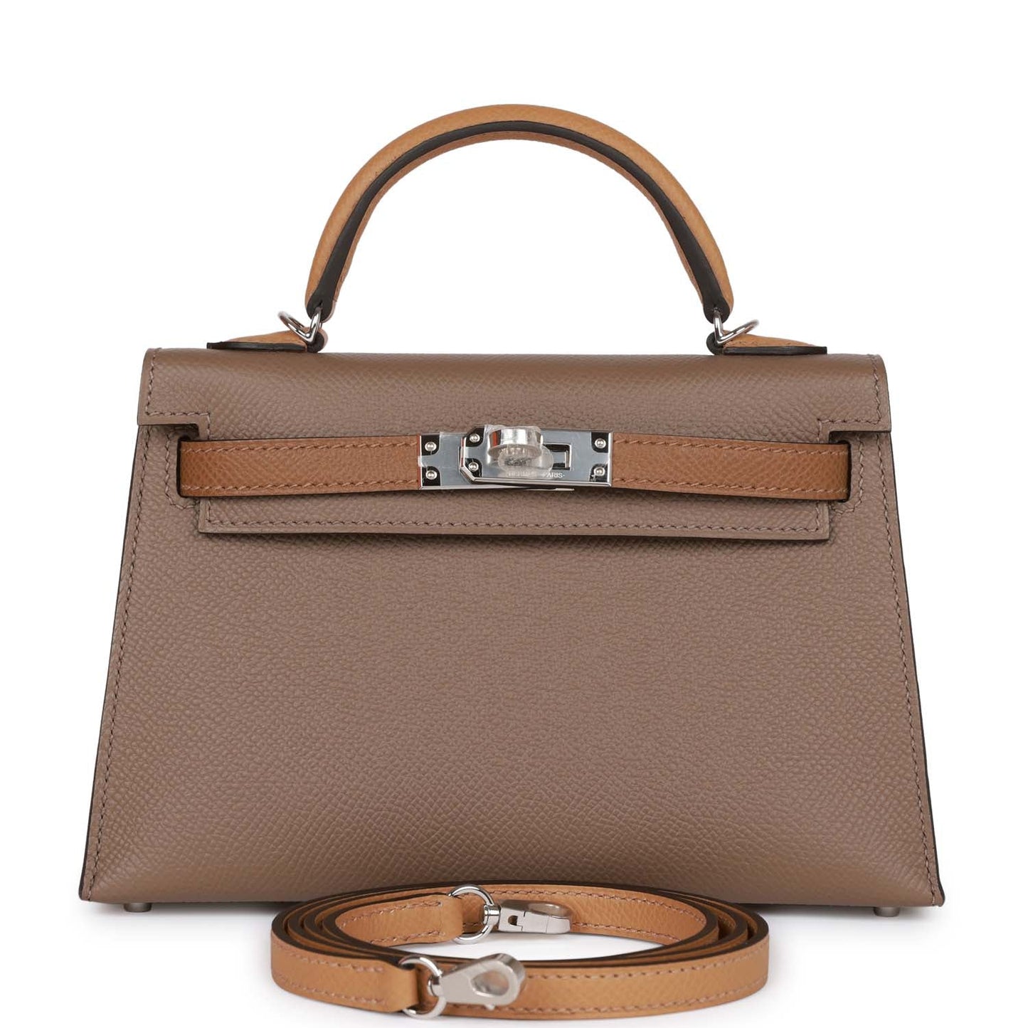 Hermes Kelly 20 Sellier Tricolor Etoupe, Alezan and Biscuit Epsom Palladium Hardware