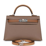 Hermes Kelly 20 Sellier Tricolor Etoupe, Alezan and Biscuit Epsom Palladium Hardware