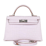Hermes Kelly 20 Sellier Mauve Pale Satin Boreal Alligator Palladium Hardware