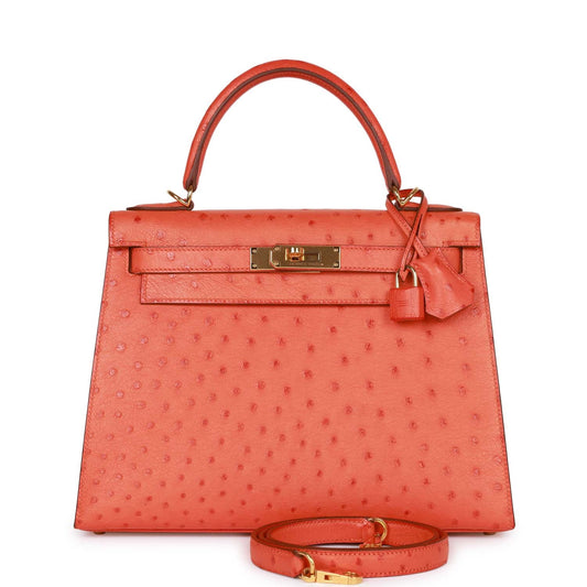 Hermes Kelly 28 Sellier Tangerine Ostrich Gold Hardware