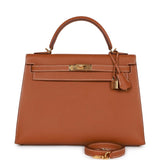Hermes Kelly 32 Sellier Gold Epsom Gold Hardware