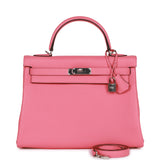 Hermes Kelly 32 Retourne Rose Azalee Clemence Palladium Hardware