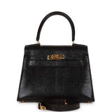 Hermes Kelly 20 Sellier Black Lizard Gold Hardware
