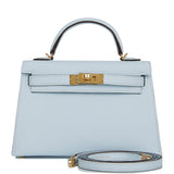Hermes Kelly 20 Sellier Bleu Brume Chevre Gold Hardware