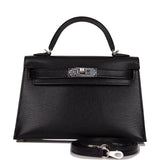 Hermes Kelly 20 Sellier Black Chevre Chamkila Palladium Hardware