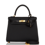 Hermes Kelly 25 Retourne Black Togo and Lizard Touch Gold Hardware