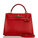 Hermes Kelly 28 Sellier Rouge Vif Lizard Niloticus Gold Hardware