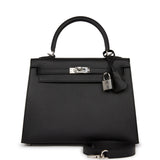 Hermes Kelly 25 Sellier Black Epsom Palladium Hardware