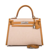 Hermes Kelly 28 Sellier Sesame Toile and Swift Palladium Hardware