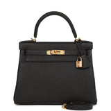 Hermes Kelly 28 Retourne Black Togo Gold Hardware