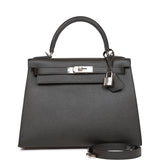 Hermes Kelly 28 Sellier Black Epsom Palladium Hardware
