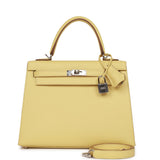 Hermes Kelly 25 Sellier Jaune Poussin Epsom Palladium Hardware