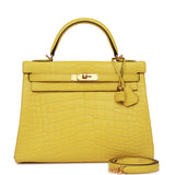 Hermes Special Order Kelly 32 Retourne Mimosa Matte Alligator Gold Hardware