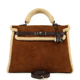 Hermes Teddy Kelly 35 Shearling and Ebene Barenia Palladium Hardware