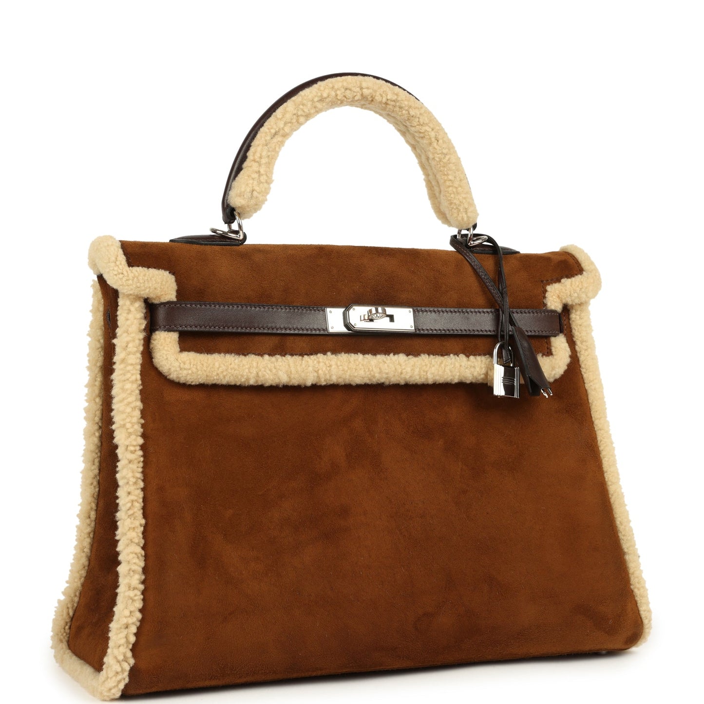Hermes Teddy Kelly 35 Shearling and Ebene Barenia Palladium Hardware