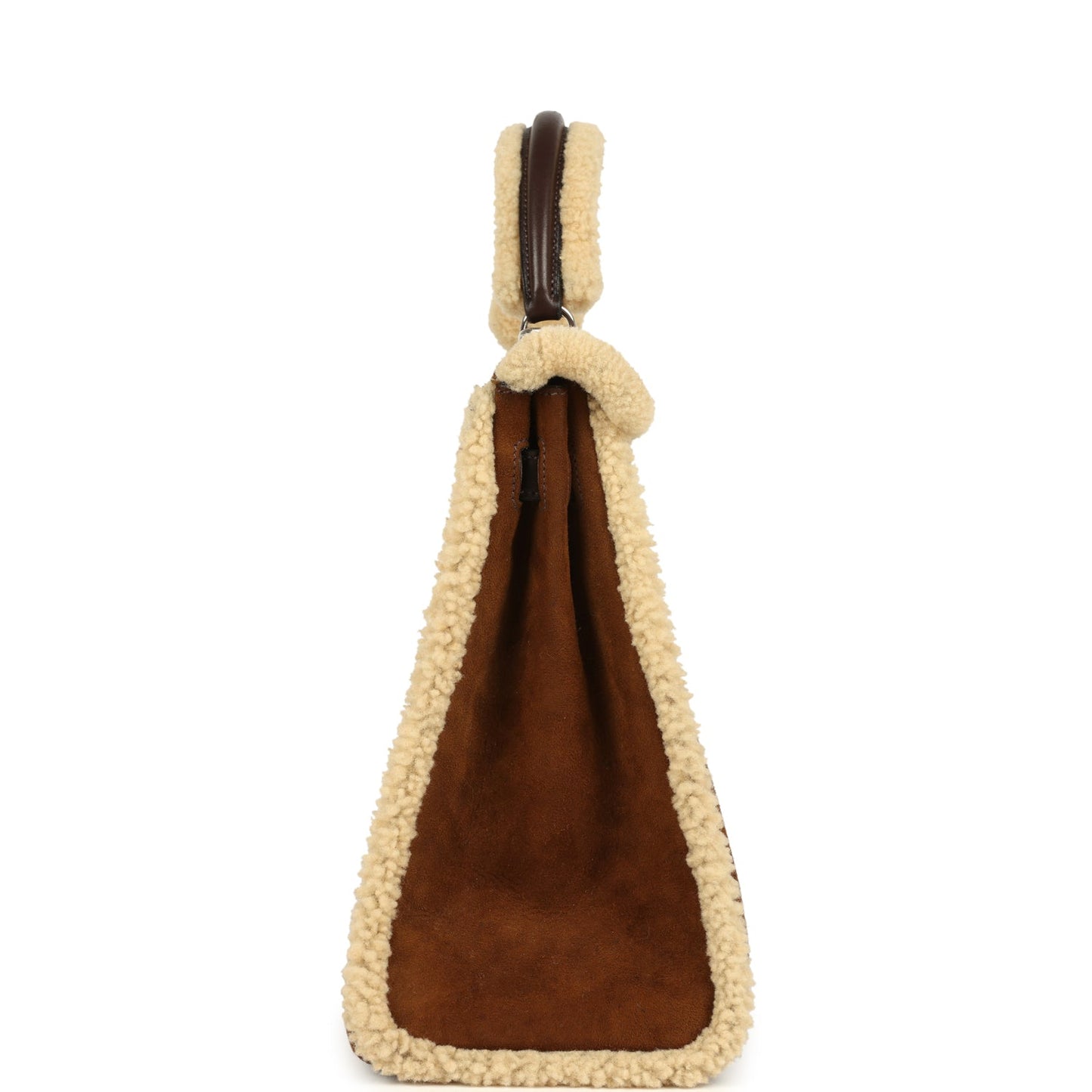 Hermes Teddy Kelly 35 Shearling and Ebene Barenia Palladium Hardware
