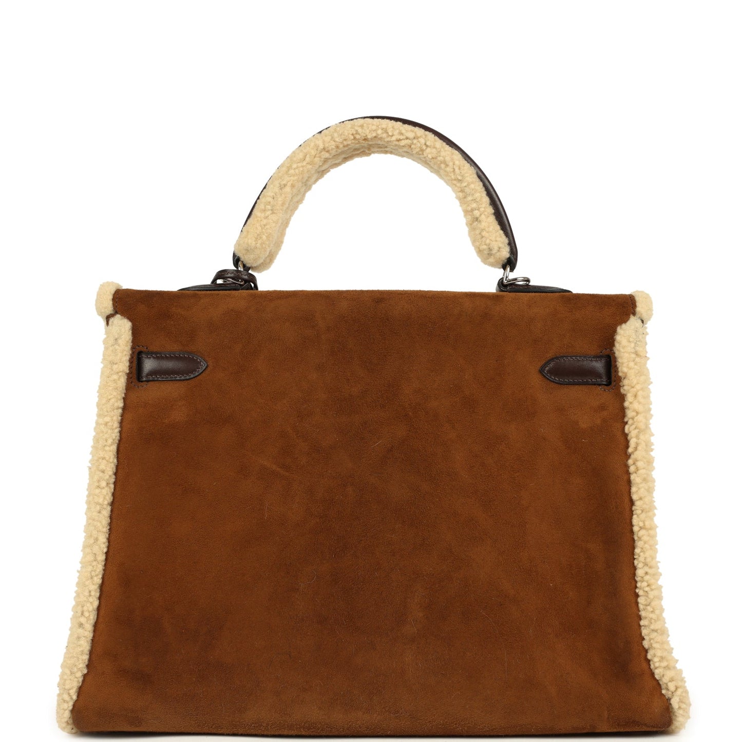Hermes Teddy Kelly 35 Shearling and Ebene Barenia Palladium Hardware