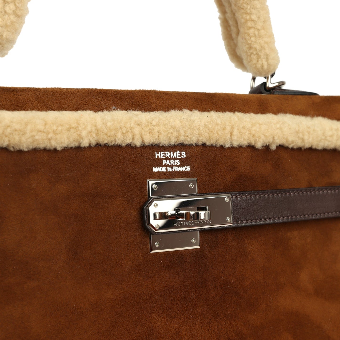 Hermes Teddy Kelly 35 Shearling and Ebene Barenia Palladium Hardware