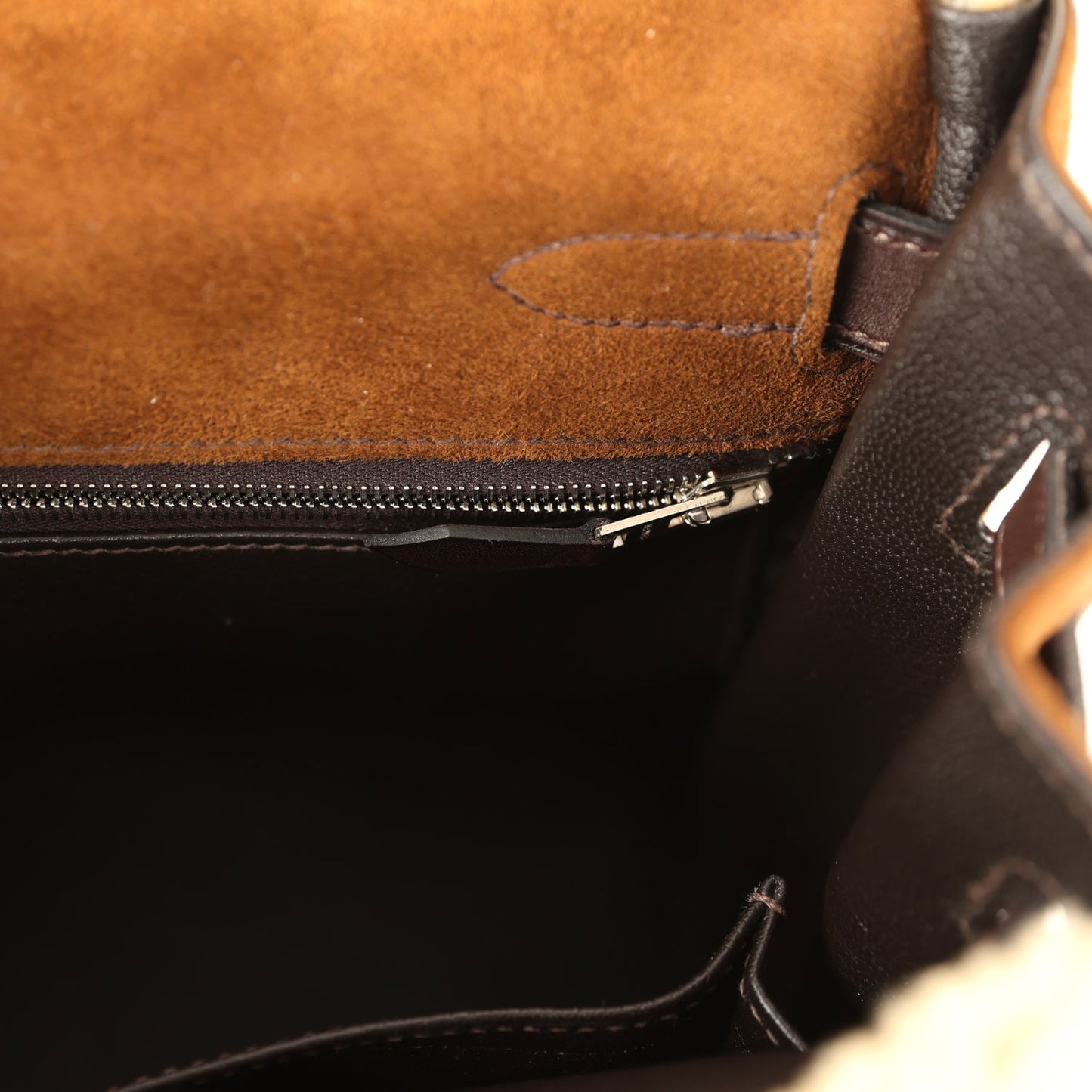 Hermes Teddy Kelly 35 Shearling and Ebene Barenia Palladium Hardware