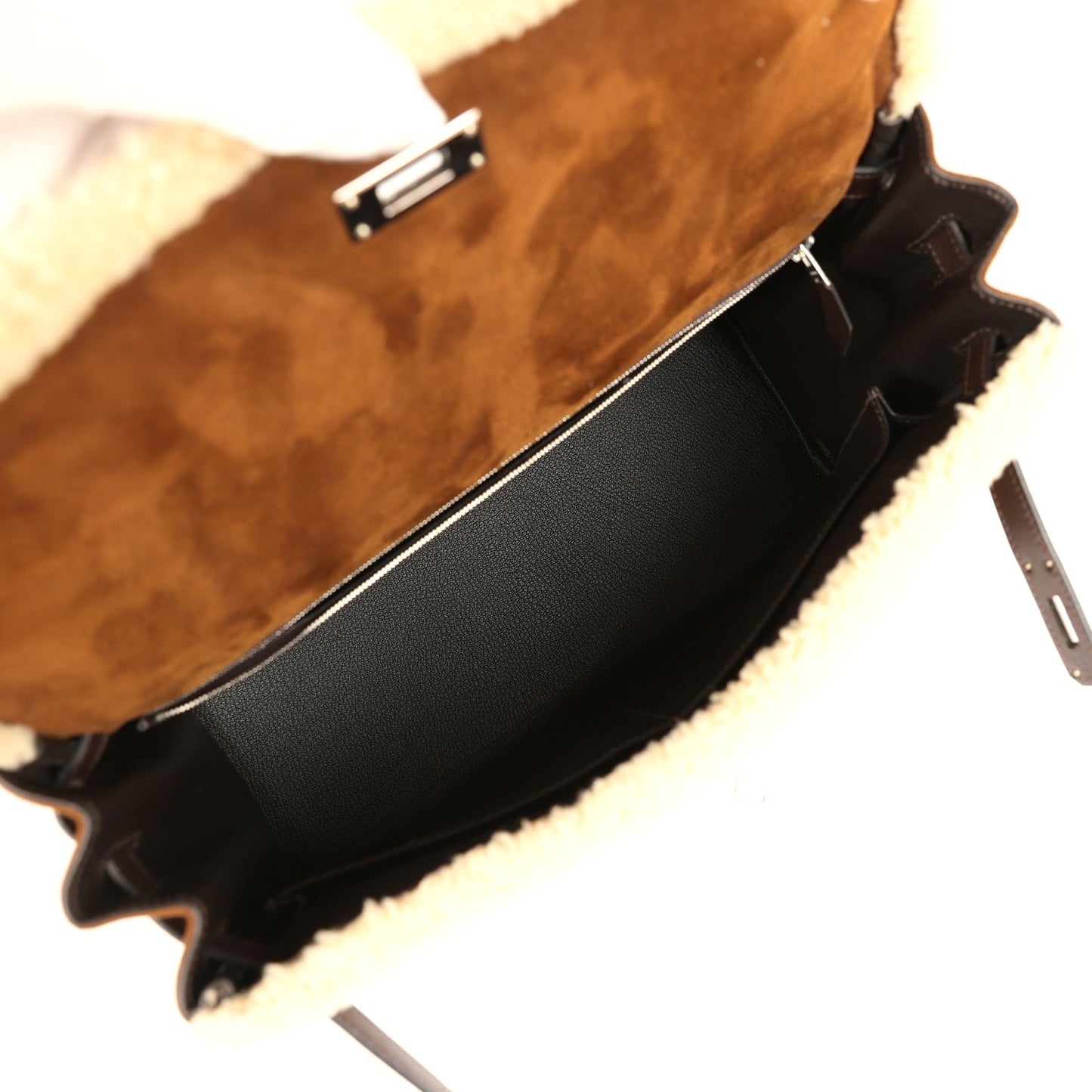Hermes Teddy Kelly 35 Shearling and Ebene Barenia Palladium Hardware