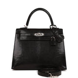 Hermes Kelly 25 Sellier Black Lizard Palladium Hardware
