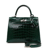 Hermes Kelly 25 Sellier Vert Fonce Shiny Alligator Palladium Hardware