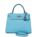 Hermes Kelly 25 Sellier Celeste Epsom Palladium Hardware