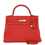 Hermes Kelly 32 Retourne Geranium Togo Palladium Hardware