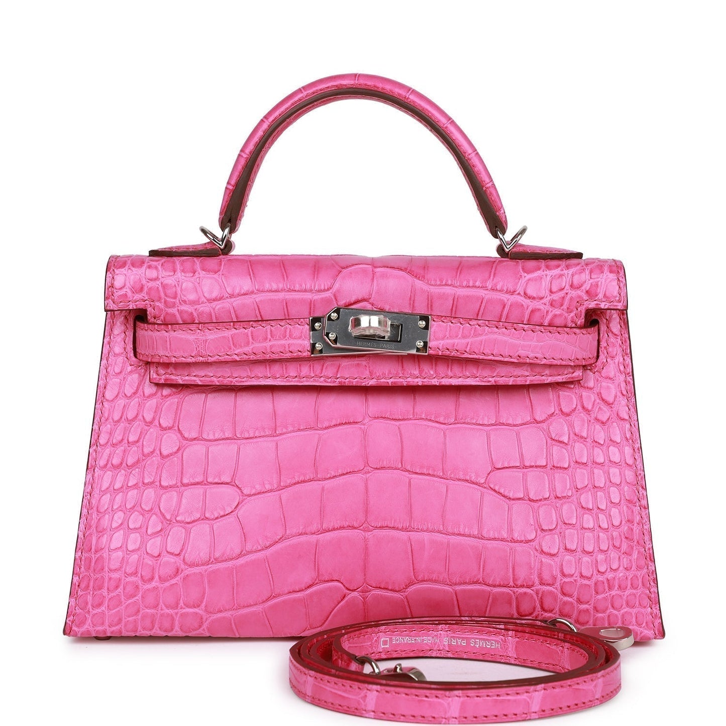 Hermes Kelly 20 Sellier Rose Shocking Matte Alligator Palladium Hardware
