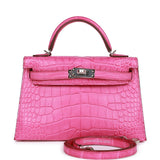 Hermes Kelly 20 Sellier Rose Shocking Matte Alligator Palladium Hardware
