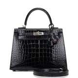 Hermes Kelly 25 Sellier Bleu Marine Verso Shiny Alligator Palladium Hardware