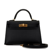 Hermes Kelly 20cm Sellier Black Epsom Gold Hardware