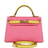 Hermes Special Order (HSS) Kelly 20 Sellier Rose Azalee and Lime Epsom Gold Hardware