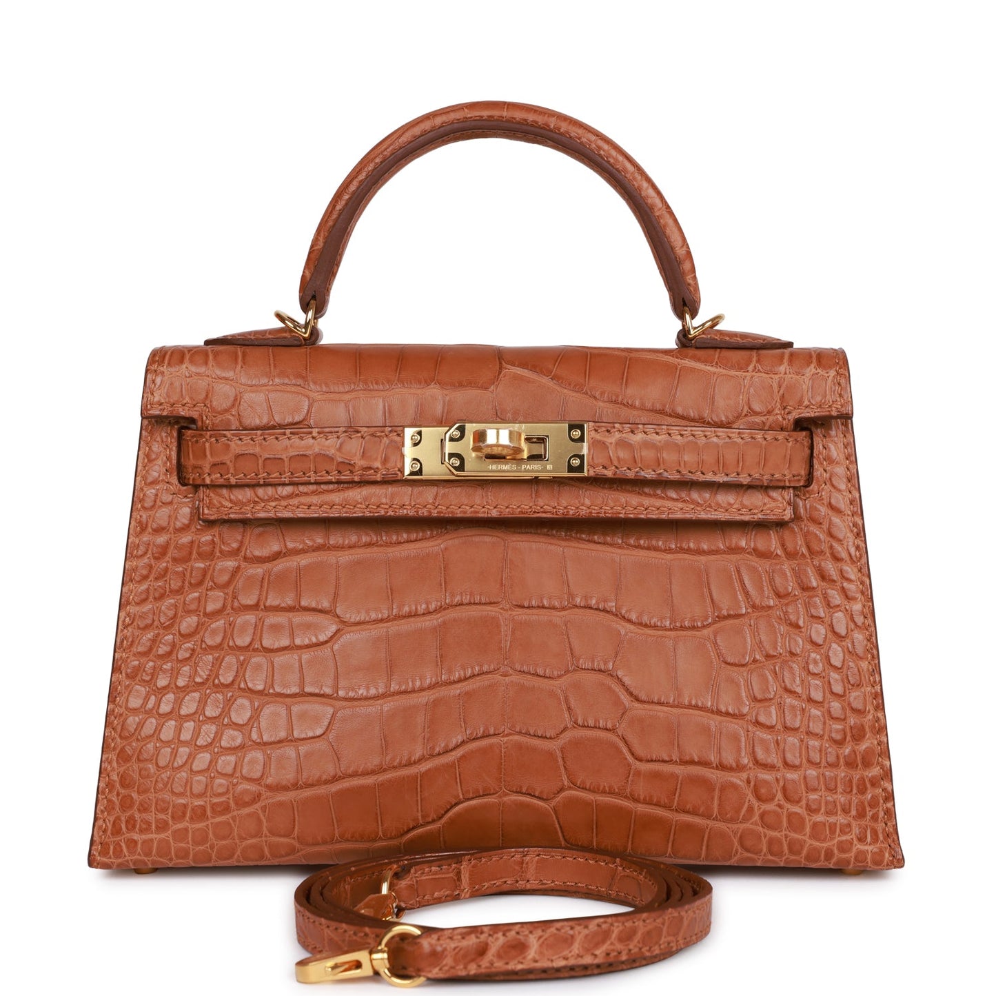 Hermes Kelly 20cm Sellier Gold Matte Alligator Gold Hardware