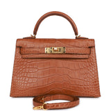 Hermes Kelly 20cm Sellier Gold Matte Alligator Gold Hardware
