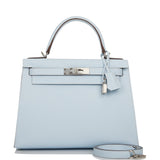 Hermes Kelly 28 Sellier Bleu Brume Epsom Palladium Hardware