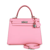 Hermes Kelly 25 Sellier Rose Confetti Epsom Palladium Hardware