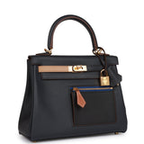 Luxury Hermes Colormatic Kelly Retourne 25 Caban, Black and Chai Swift Gold Hardware