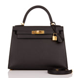 Hermes Kelly 28 Sellier Black Epsom Gold Hardware