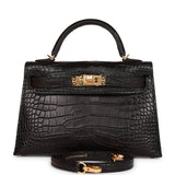 Hermes Kelly 20 Sellier Black Matte Alligator Gold Hardware