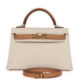 Hermes Special Order (HSS) Kelly 20 Sellier Craie and Biscuit Epsom Gold Hardware