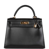 Hermes Kelly 28 Sellier Black Box Gold Hardware