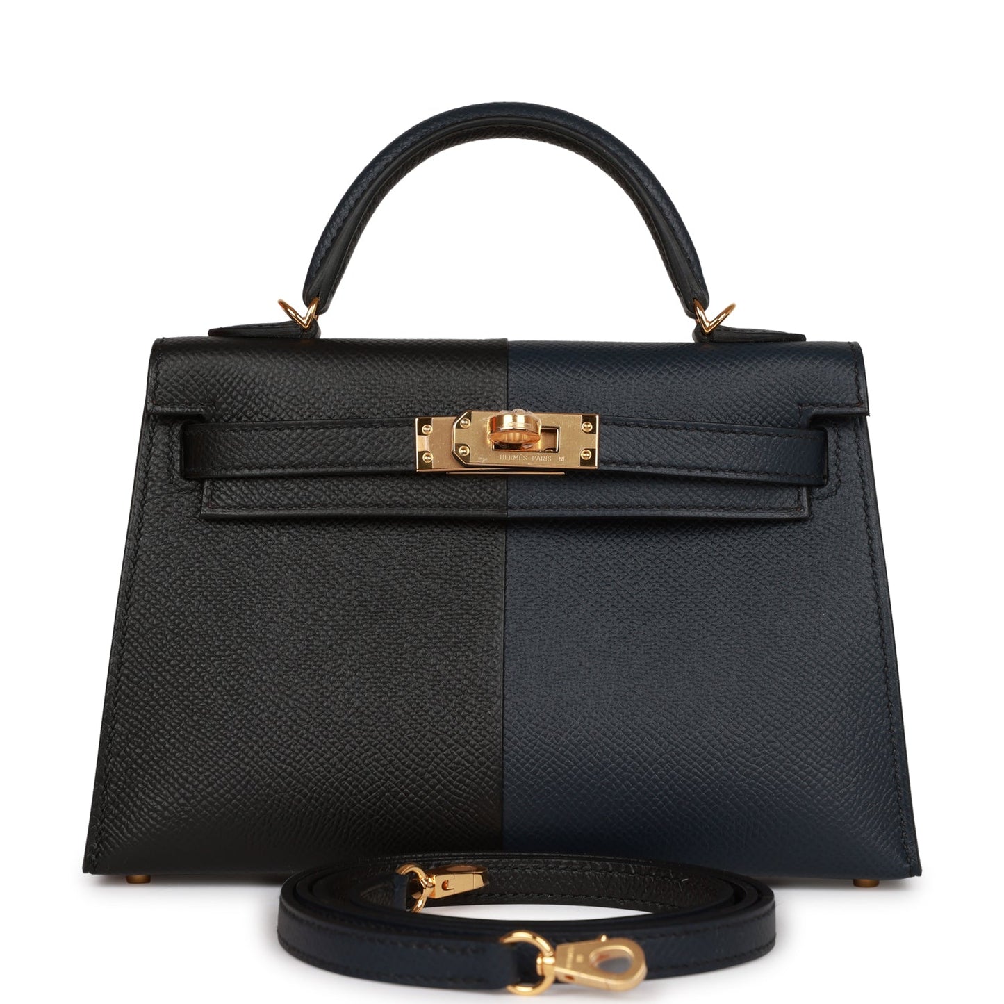 Hermes Kelly 20 Sellier Bleu Indigo, Black and Rouge H Casaque Epsom Gold Hardware
