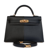 Hermes Kelly 20 Sellier Bleu Indigo, Black and Rouge H Casaque Epsom Gold Hardware