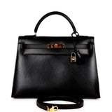 Hermes Kelly 32 Sellier Black Box Gold Hardware